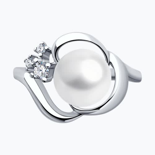 Кольцо из серебра с жемчугом и фианитами из серебро — вид 2