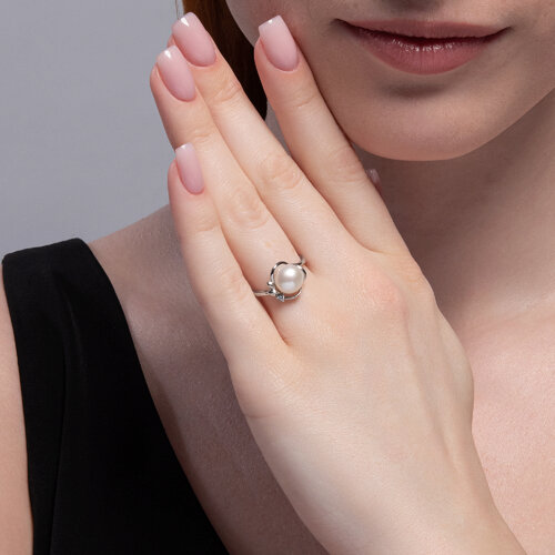 Кольцо из серебра с жемчугом и фианитом из серебро — вид 4