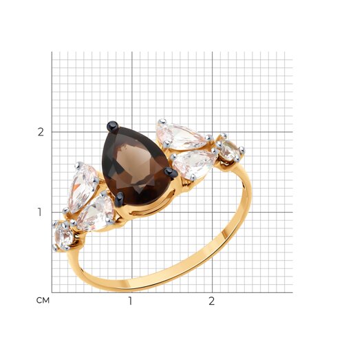 Кольцо из золочёного серебра с раухтопазом и фианитами из серебро — вид 4