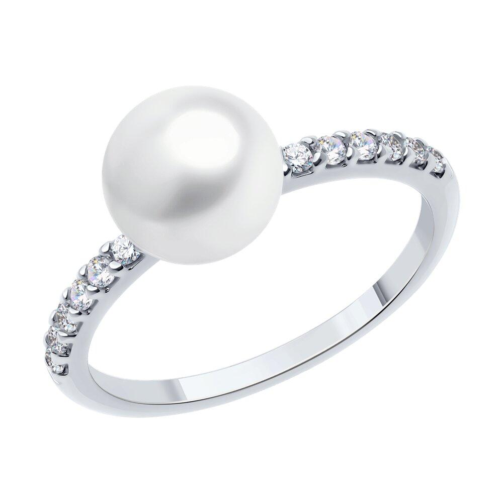 Кольцо из серебра с жемчугом и фианитами - видео на модели