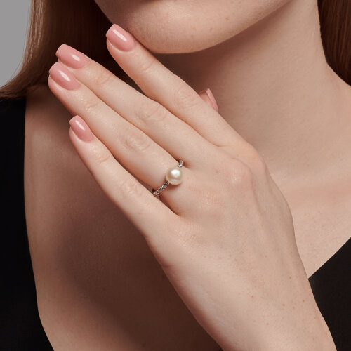 Кольцо из серебра с жемчугом и фианитами из серебро — вид 4