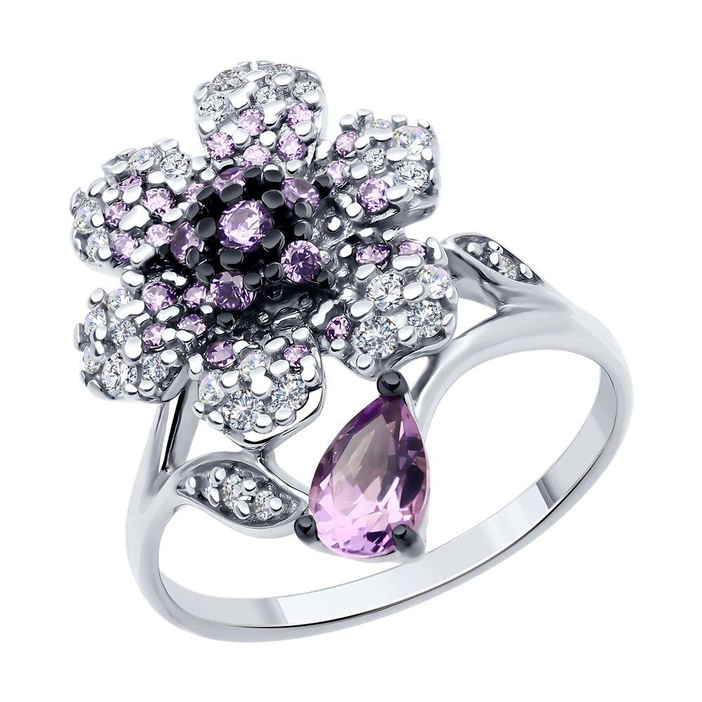 Кольцо из серебра с аметистом и фианитами - видео на модели