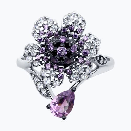 Кольцо из серебра с аметистом и фианитами из серебро — вид 2