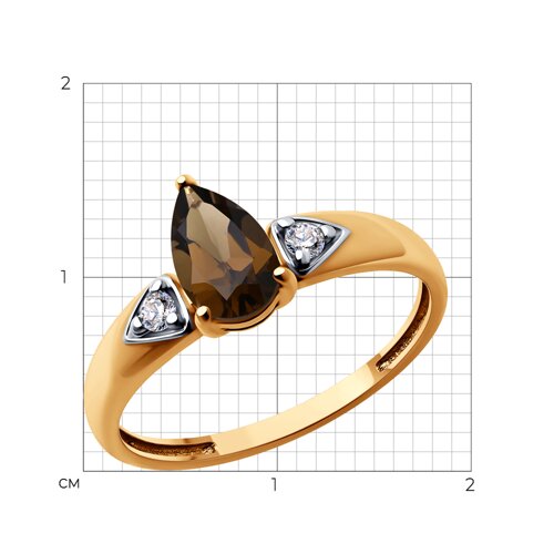 Кольцо из золочёного серебра с раухтопазом и фианитами из серебро — вид 5