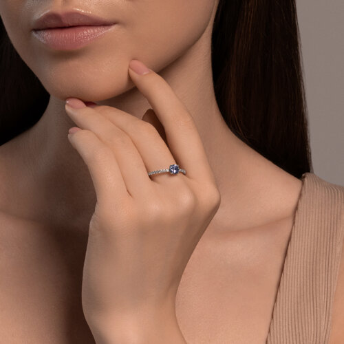 Кольцо из серебра с ситаллом и фианитами из серебро — вид 4