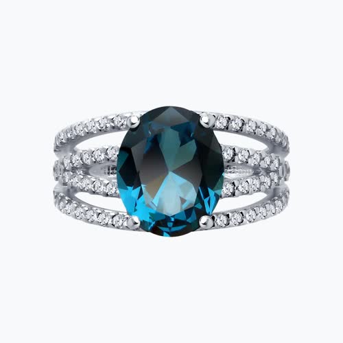 Кольцо из серебра с ситаллом и фианитами из серебро — вид 2