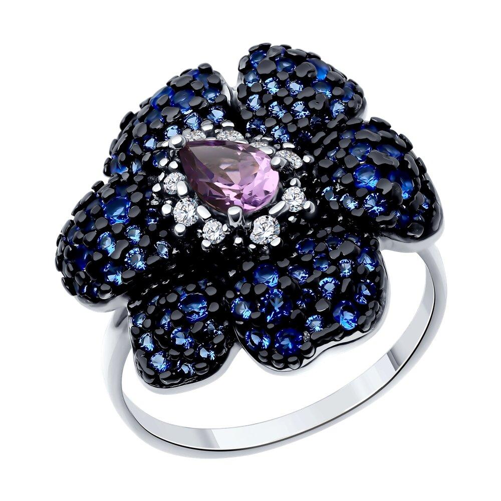 Кольцо из серебра с аметистом и фианитами - видео на модели