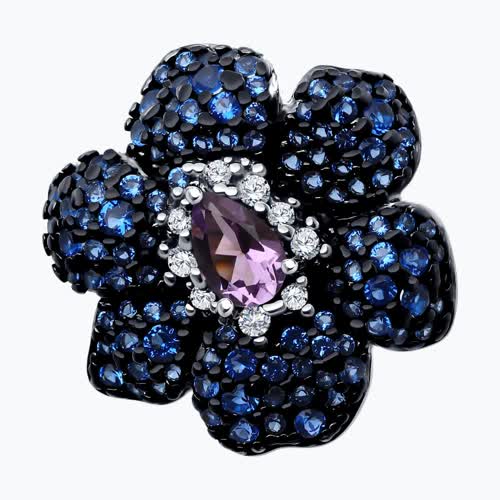 Кольцо из серебра с аметистом и фианитами из серебро — вид 2