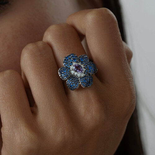 Кольцо из серебра с аметистом и фианитами из серебро — вид 3