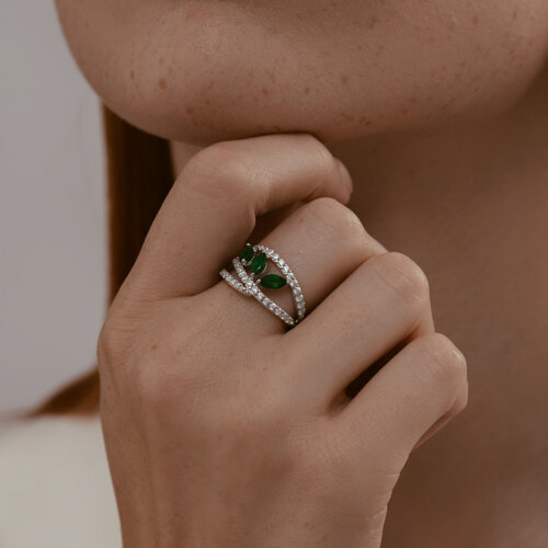 Кольцо из серебра с агатами и фианитами из серебро — вид 4