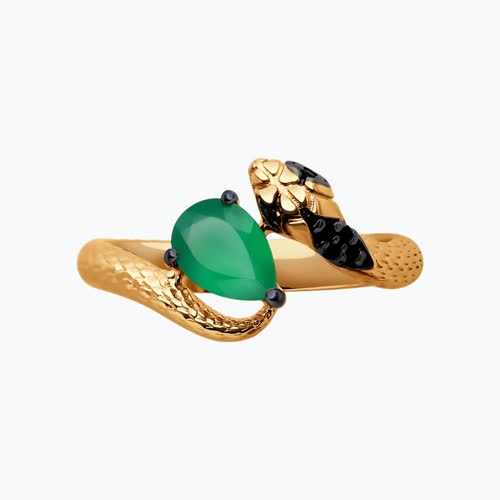 Кольцо из золочёного серебра с агатом и фианитами из серебро — вид 2