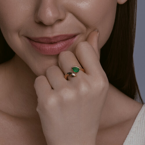 Кольцо из золочёного серебра с агатом и фианитами из серебро — вид 3