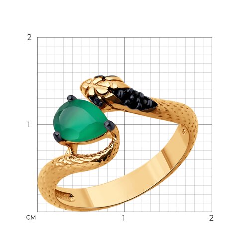 Кольцо из золочёного серебра с агатом и фианитами из серебро — вид 4