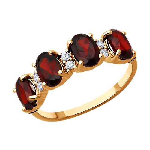 Кольцо из золочёного серебра с гранатами и фианитами из серебро