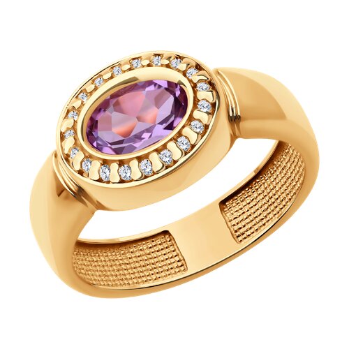 Кольцо из золочёного серебра с аметистом и фианитами из серебро