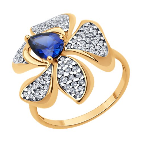 Кольцо из золочёного серебра с корундом и фианитами из серебро