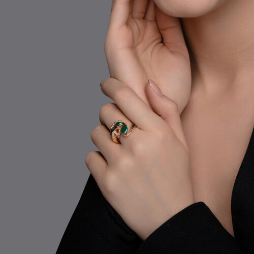 Кольцо из золочёного серебра с агатами и фианитами из серебро — вид 3