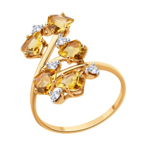 Кольцо из золочёного серебра с цитринами и фианитами из серебро