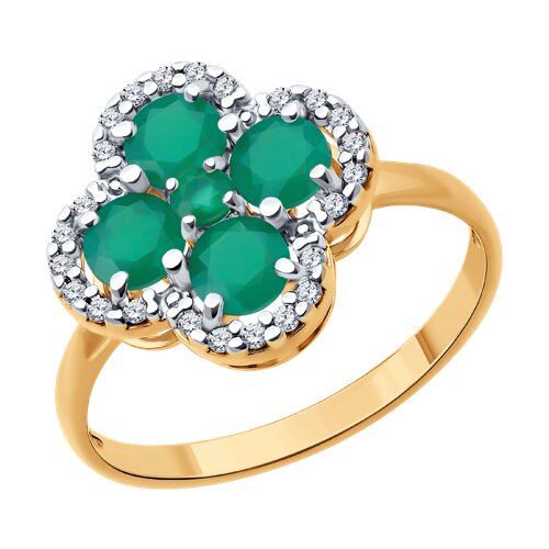 Кольцо из золочёного серебра с агатами и фианитами из серебро