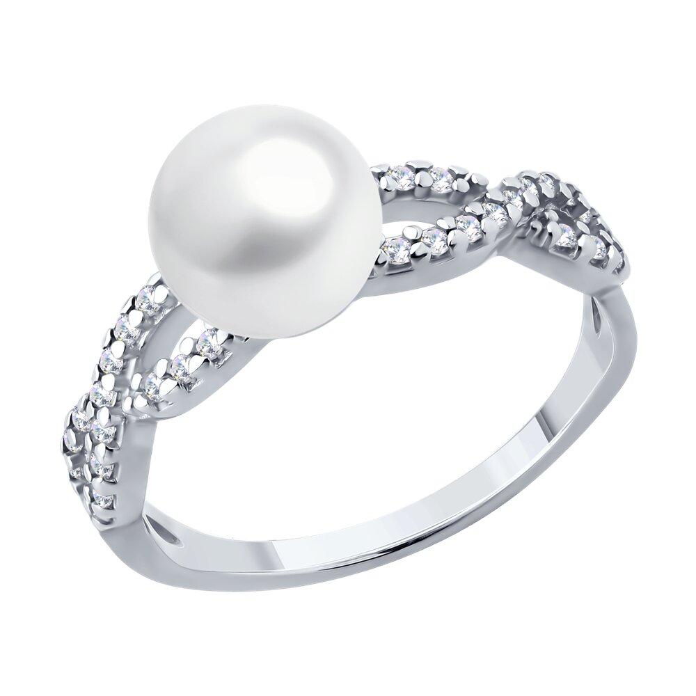 Кольцо из серебра с жемчугом и фианитами - видео на модели