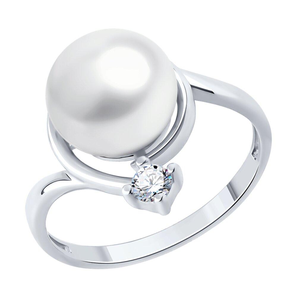 Кольцо из серебра с жемчугом и фианитом