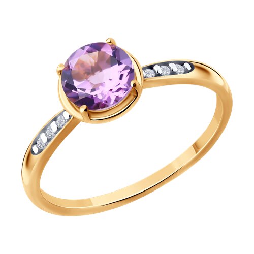 Кольцо из золочёного серебра с аметистом и фианитами из серебро