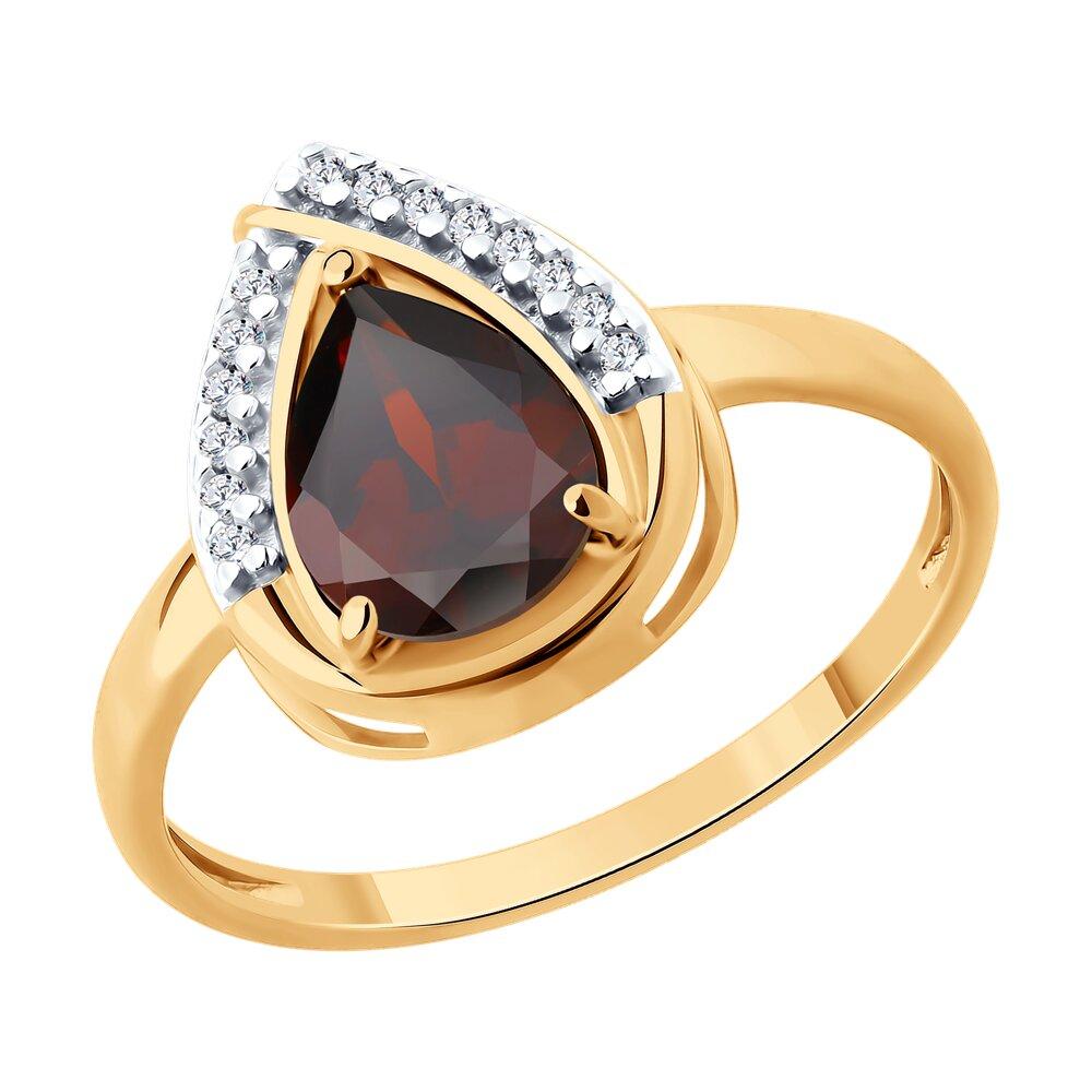 Кольцо из золочёного серебра с гранатом и фианитами - видео на модели