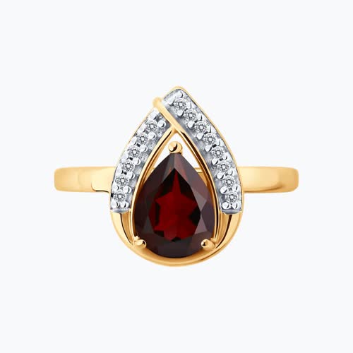 Кольцо из золочёного серебра с гранатом и фианитами из серебро — вид 2