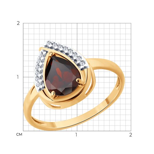 Кольцо из золочёного серебра с гранатом и фианитами из серебро — вид 5