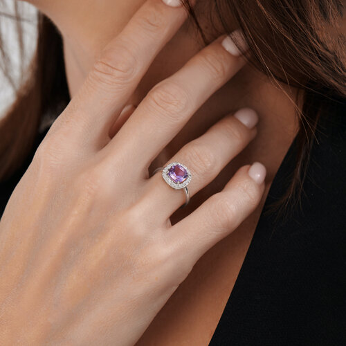 Кольцо из серебра с аметистом и фианитами из серебро — вид 4