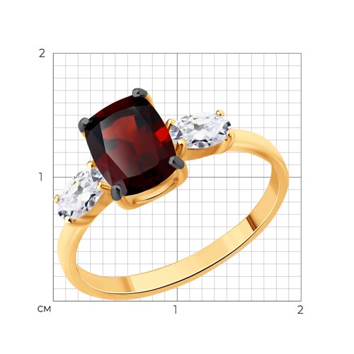 Кольцо из золочёного серебра с гранатом и фианитами из золочение розовое — вид 4