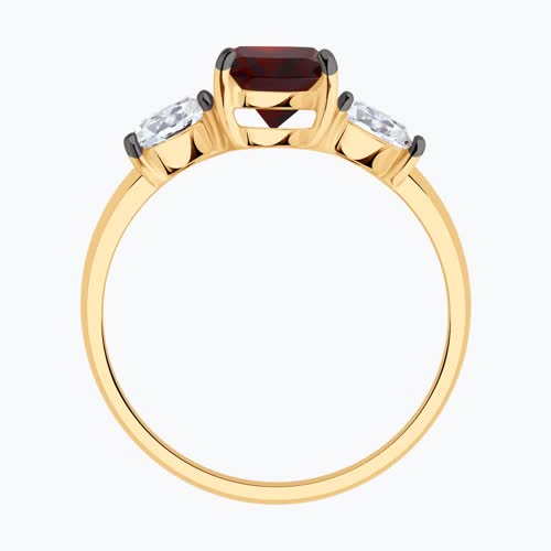 Кольцо из золочёного серебра с гранатом и фианитами из золочение розовое — вид 5