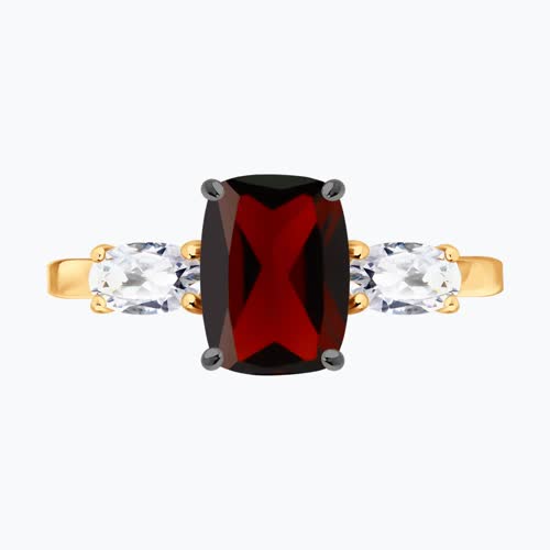 Кольцо из золочёного серебра с гранатом и фианитами из золочение розовое — вид 6