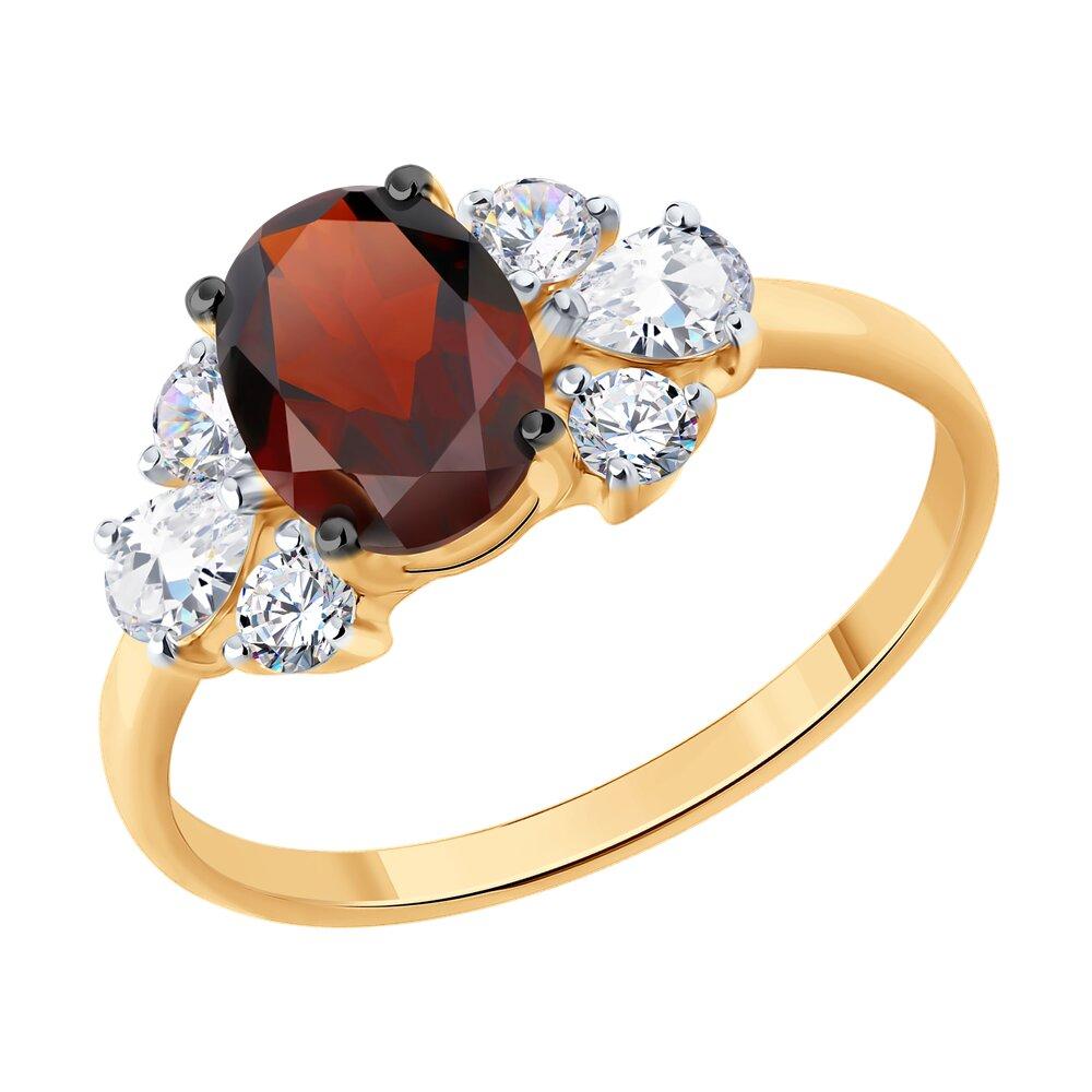 Кольцо из золочёного серебра с гранатом и фианитами - видео на модели