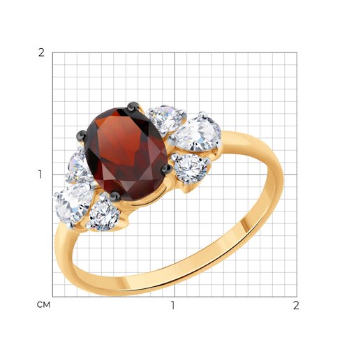 Кольцо из золочёного серебра с гранатом и фианитами из серебро — вид 6