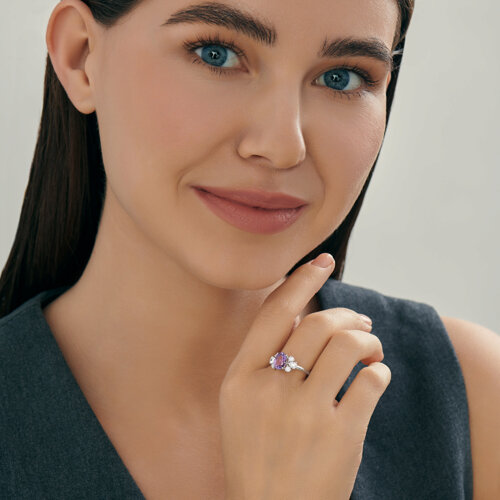 Кольцо из серебра с аметистом и фианитами из серебро — вид 5