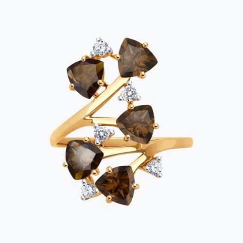 Кольцо из золочёного серебра с раухтопазами и фианитами из серебро — вид 2