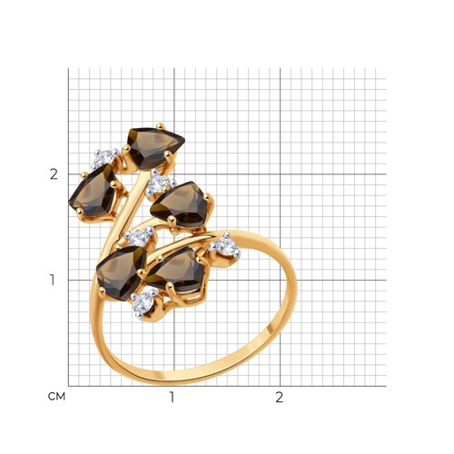 Кольцо из золочёного серебра с раухтопазами и фианитами из серебро — вид 3