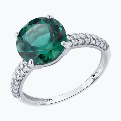 Кольцо из серебра с кварцем и фианитами - видео на модели