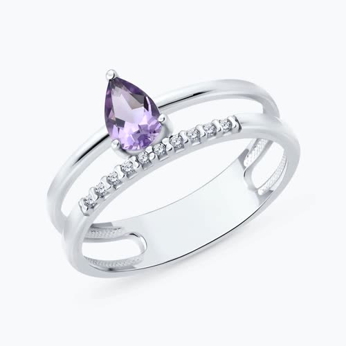 Кольцо из серебра с аметистом и фианитами из серебро