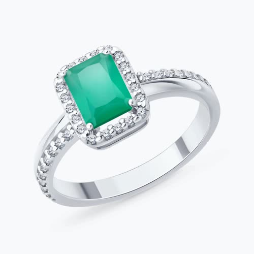 Кольцо из серебра с агатом и фианитами - видео на модели