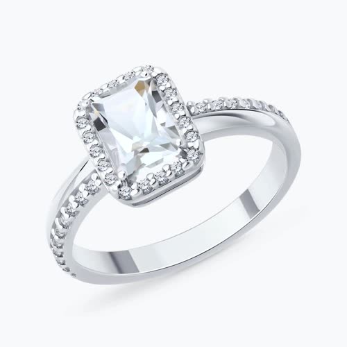 Кольцо из серебра с горным хрусталем и фианитами - видео на модели