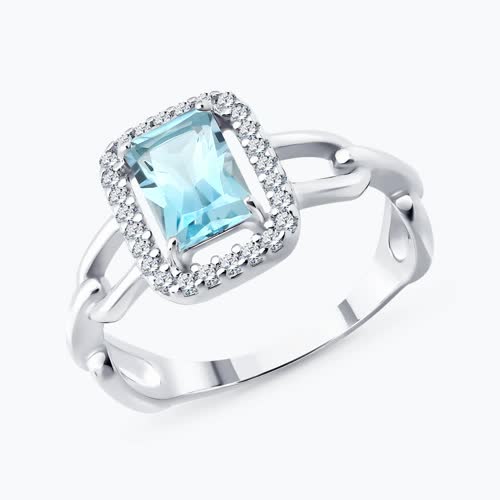 Кольцо из серебра с топазом и фианитами - видео на модели