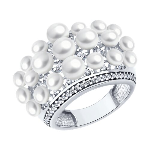 Кольцо из серебра с жемчугом и фианитами из серебро