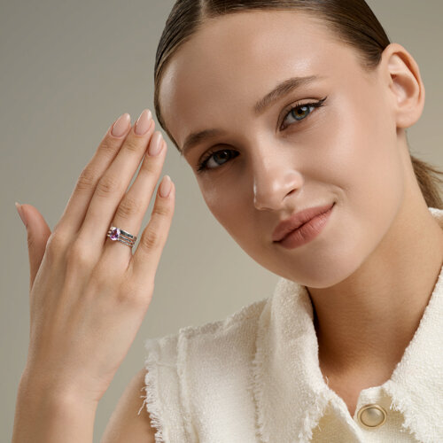 Кольцо из серебра с аметистом из родированное серебро — вид 3