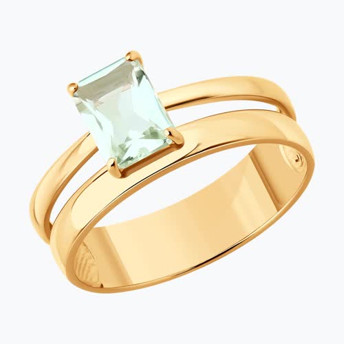 Кольцо из золочёного серебра с празиолитом из золочение розовое