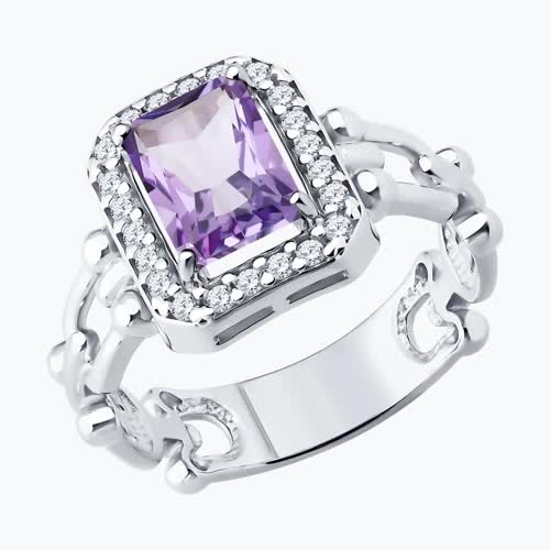 Кольцо из серебра с аметистом и фианитами - видео на модели