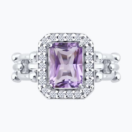 Кольцо из серебра с аметистом и фианитами из серебро — вид 2