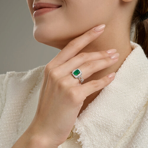 Кольцо из серебра с агатом и фианитами из родированное серебро — вид 2