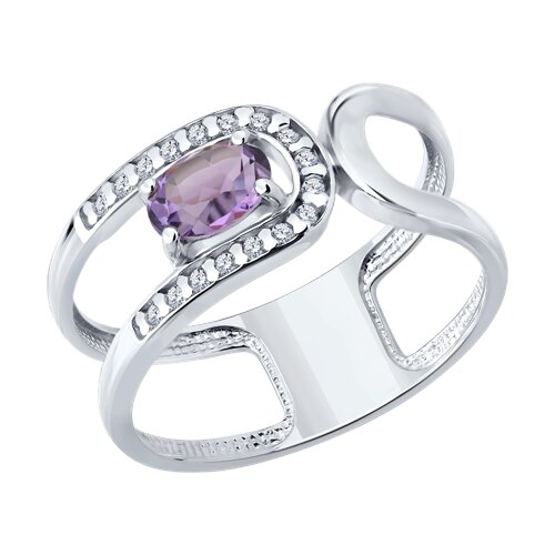 Кольцо из серебра с аметистом и фианитами из серебро